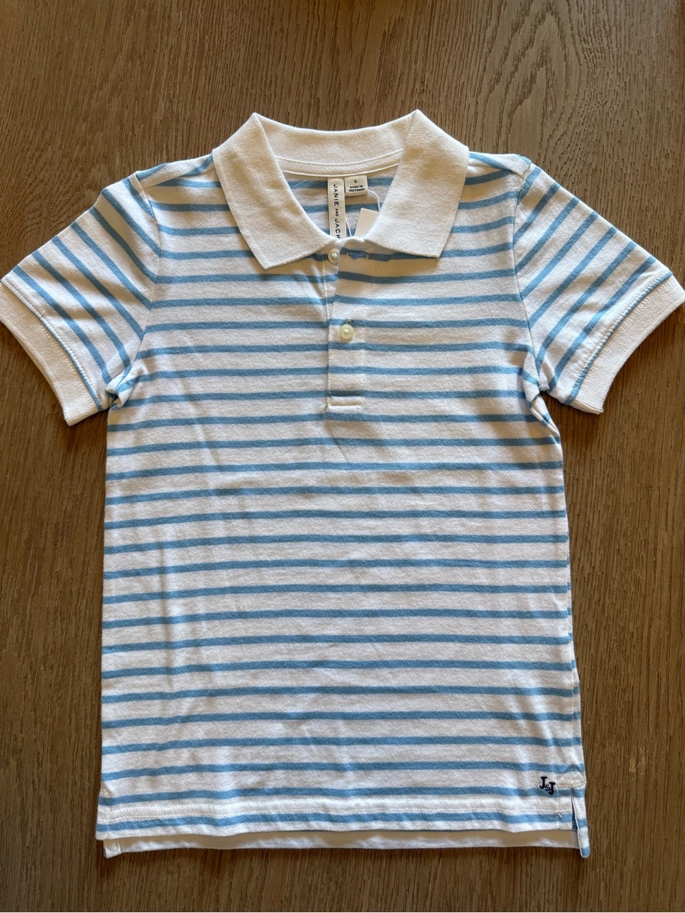 Janie and Jack Boys Sz 5 NWT White & Light Blue Stripe Polo